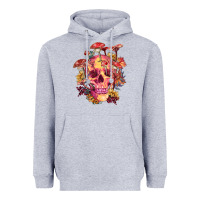 Heather Grey Floral skeleton with mushrooms Heavyweight Hoodie - RanaPortraitStore
