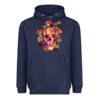 Navy Floral skeleton with mushrooms Heavyweight Hoodie - RanaPortraitStore