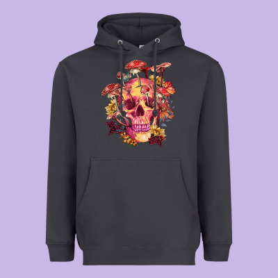 Heavyweight Hoodie Floral skeleton with mushrooms