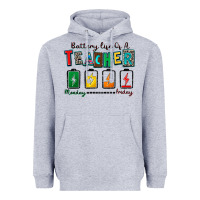 Heather Grey battery life of a teacher Heavyweight Hoodie - Zillion Design Studio