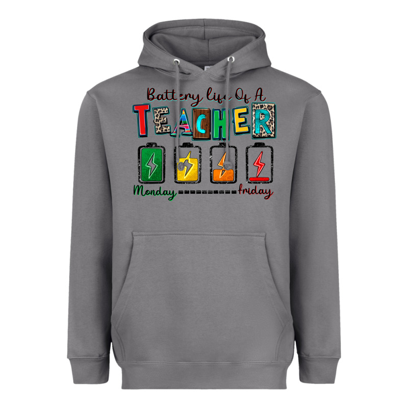 Battery Life Of A Teacher Heavyweight Hoodie by Zillion Design Studio | Teevron