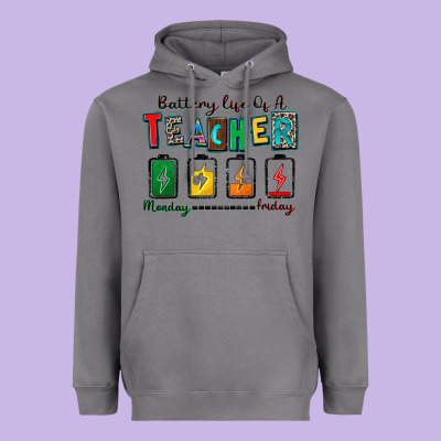 Battery Life Of A Teacher Heavyweight Hoodie Designed By Zillion Design Studio