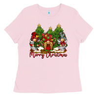 Bubblegum Pink merry christmas gnomies Ladies Tee - BarkalooDesign