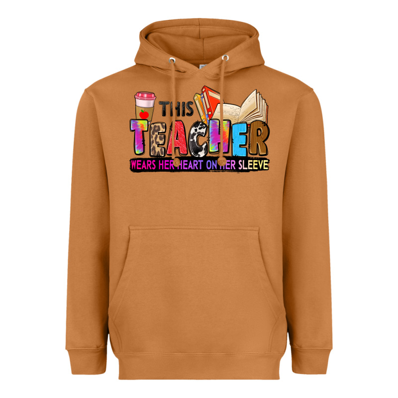 This Teacher Wears Her Heart On Her Sleeve Heavyweight Hoodie by Zillion Design Studio | Teevron