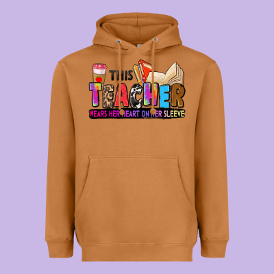 This Teacher Wears Her Heart On Her Sleeve Heavyweight Hoodie Designed By Zillion Design Studio