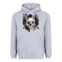Heather Grey Floral skull Heavyweight Hoodie - RanaPortraitStore