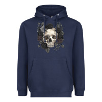 Navy Floral skull Heavyweight Hoodie - RanaPortraitStore