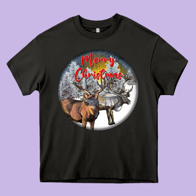 Mule Buck Deer Christmas Heavy Core Tee Designed By Lillyallendesigns
