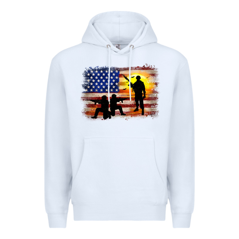 American Flag Soldier Sunset Premium Hoodie by JahusDesignShop | Teevron
