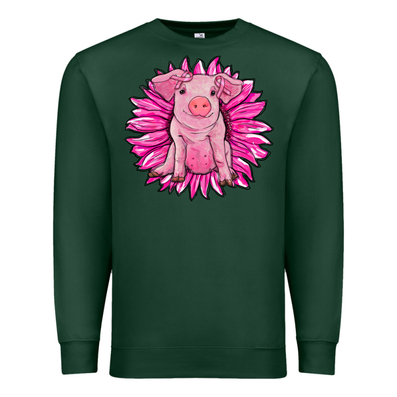 Pink Sunflower Pig Premium Sweatshirt by RanaPortraitStore | Teevron