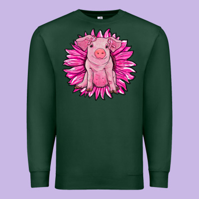 Pink Sunflower Pig Premium Sweatshirt Designed By Ranaportraitstore