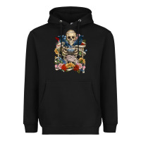 Black Flower Boho Skull Skeleton Heavyweight Hoodie - RanaPortraitStore