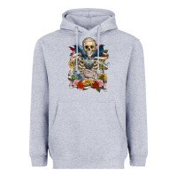Heather Grey Flower Boho Skull Skeleton Heavyweight Hoodie - RanaPortraitStore