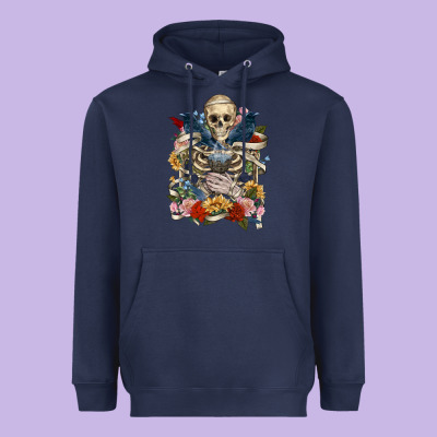 Heavyweight Hoodie Flower Boho Skull Skeleton