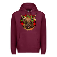 Burgundy highland cow  christmas Premium Hoodie - JahusDesignShop