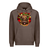 Coffee highland cow  christmas Premium Hoodie - JahusDesignShop