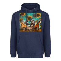 Navy western horses Heavyweight Hoodie - Zillion Design Studio