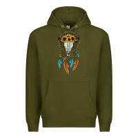 Army Green dreamer catcher bull skull Premium Hoodie - JahusDesignShop