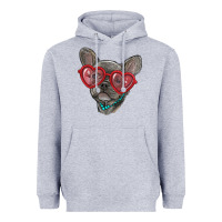 Heather Grey french bulldog with love glasses Heavyweight Hoodie - RanaPortraitStore