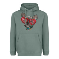 Sage french bulldog with love glasses Heavyweight Hoodie - RanaPortraitStore