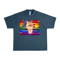 Midnight Navy lgbtq flag and american flag with hand Urban Heavy Tee - Artiststas