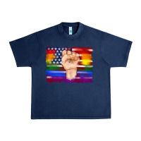 Navy lgbtq flag and american flag with hand Urban Heavy Tee - Artiststas