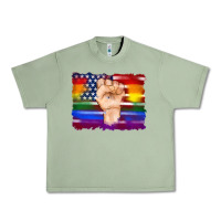 Oil Green lgbtq flag and american flag with hand Urban Heavy Tee - Artiststas