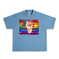 Pebble Blue lgbtq flag and american flag with hand Urban Heavy Tee - Artiststas