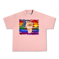 Salmon lgbtq flag and american flag with hand Urban Heavy Tee - Artiststas