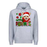 Heather Grey merry pawmas christmas corgi Premium Hoodie - Jasminsmagicworld
