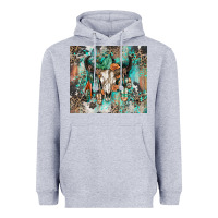 Heather Grey cowhide bull skull Heavyweight Hoodie - Zillion Design Studio