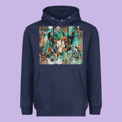 Cowhide Bull Skull Heavyweight Hoodie Designed By Zillion Design Studio