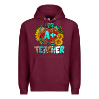 Burgundy a+ teacher apple Premium Hoodie - BundleAndBundleShop