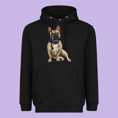 Heavyweight Hoodie French bulldog with royal blue
