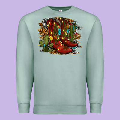 Christmas Cowboy Boots Premium Sweatshirt Designed By Ranaportraitstore