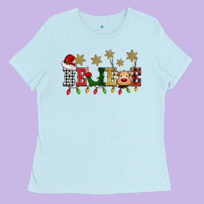 Christmas Believe Ladies Tee Designed By Barkaloodesign