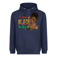 Navy i am black history afro black woman juneteenth Heavyweight Hoodie - texasbilliewilder