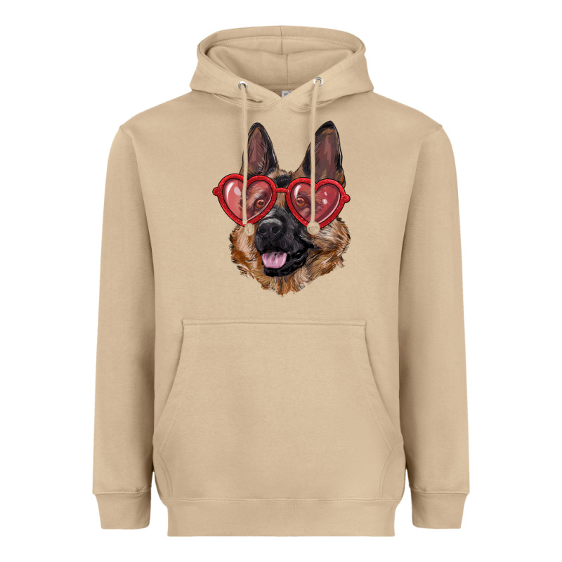 German Shepherd With Love Glasses Heavyweight Hoodie by RanaPortraitStore | Teevron