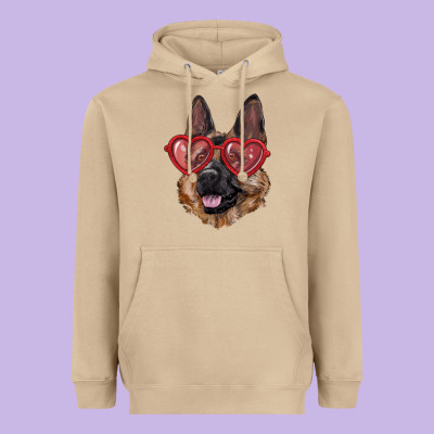 Heavyweight Hoodie German shepherd with love glasses