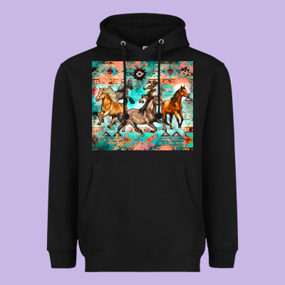 Western Running Horses Heavyweight Hoodie Designed By Zillion Design Studio