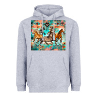 Heather Grey western running horses Heavyweight Hoodie - Zillion Design Studio