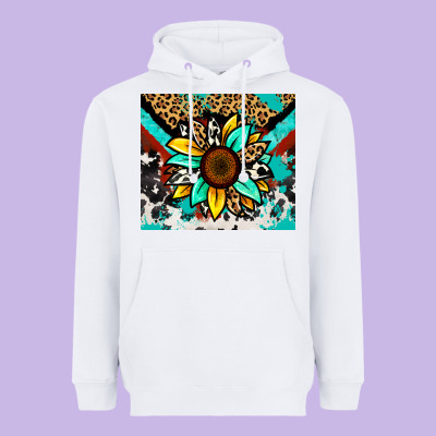 Turquoise Gemstone Sunflower Heavyweight Hoodie Designed By Zillion Design Studio