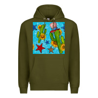 Army Green 4th of july cacti seamless pattern Premium Hoodie - BundleAndBundleShop