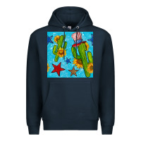 Navy 4th of july cacti seamless pattern Premium Hoodie - BundleAndBundleShop