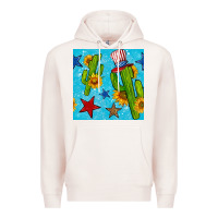 Pale Pink 4th of july cacti seamless pattern Premium Hoodie - BundleAndBundleShop