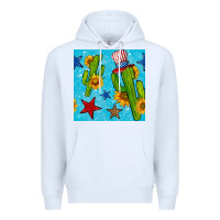 White 4th of july cacti seamless pattern Premium Hoodie - BundleAndBundleShop