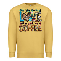 Antique Gold all you need is love and a good cup of coffee Premium Sweatshirt - Zillion Design Studio