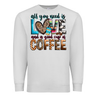 Dove Grey all you need is love and a good cup of coffee Premium Sweatshirt - Zillion Design Studio