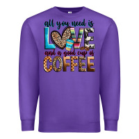 Purple all you need is love and a good cup of coffee Premium Sweatshirt - Zillion Design Studio