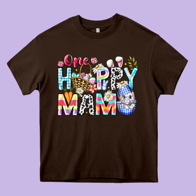 One Happy Mama Easter Bunny Heavy Core Tee Designed By Cowhidedigitalart
